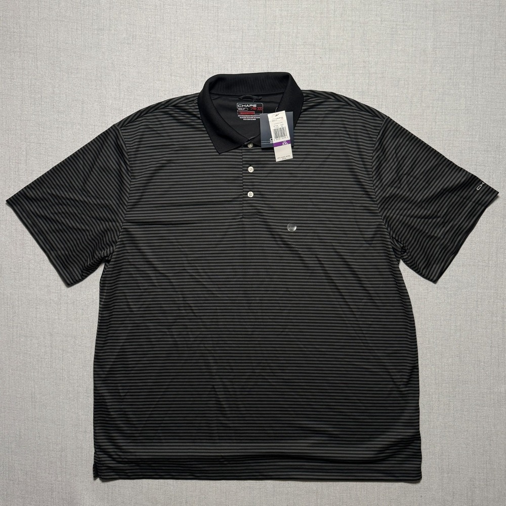 NWT Chaps Golf Polo Shirt Stay Dry Black Striped Casual Lightweight Size XXL